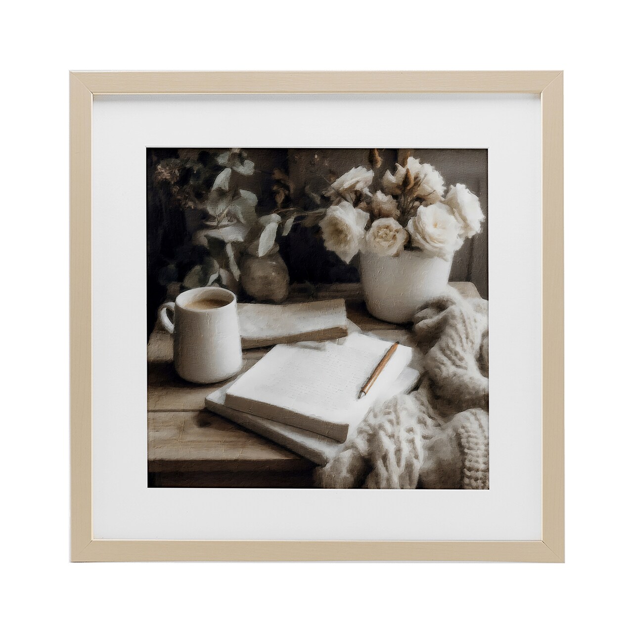 Stupell Industries Morning Coffee & Journaling Framed Print Under Glass, design by Riley B